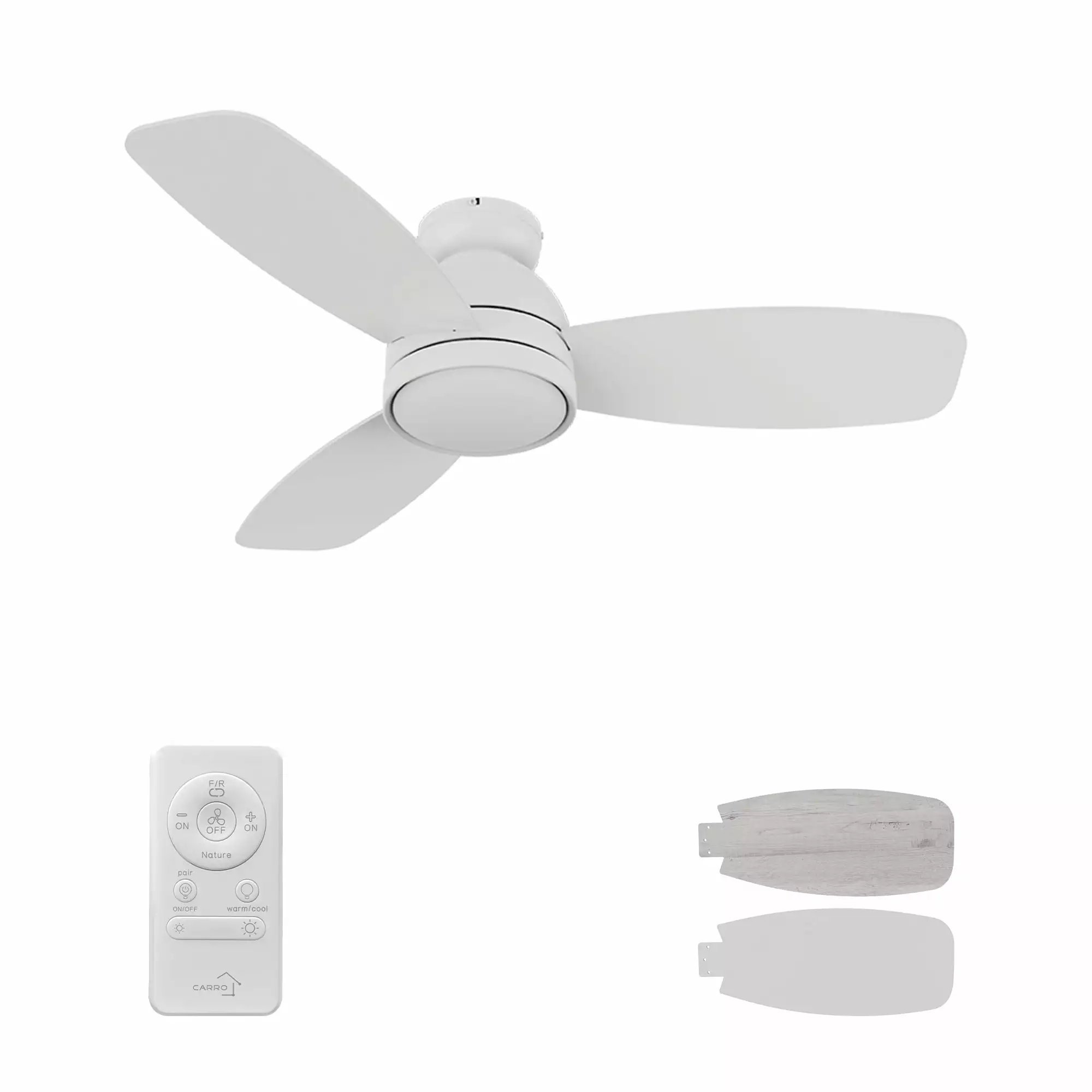 CARRO Thibault 44 Inch White Indoor Ceiling Fan LED Light and Remote Control