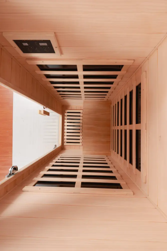 Hemlock One Person Far Infrared Roof Embedded Indoor Sauna Room Front far infrared sauna room