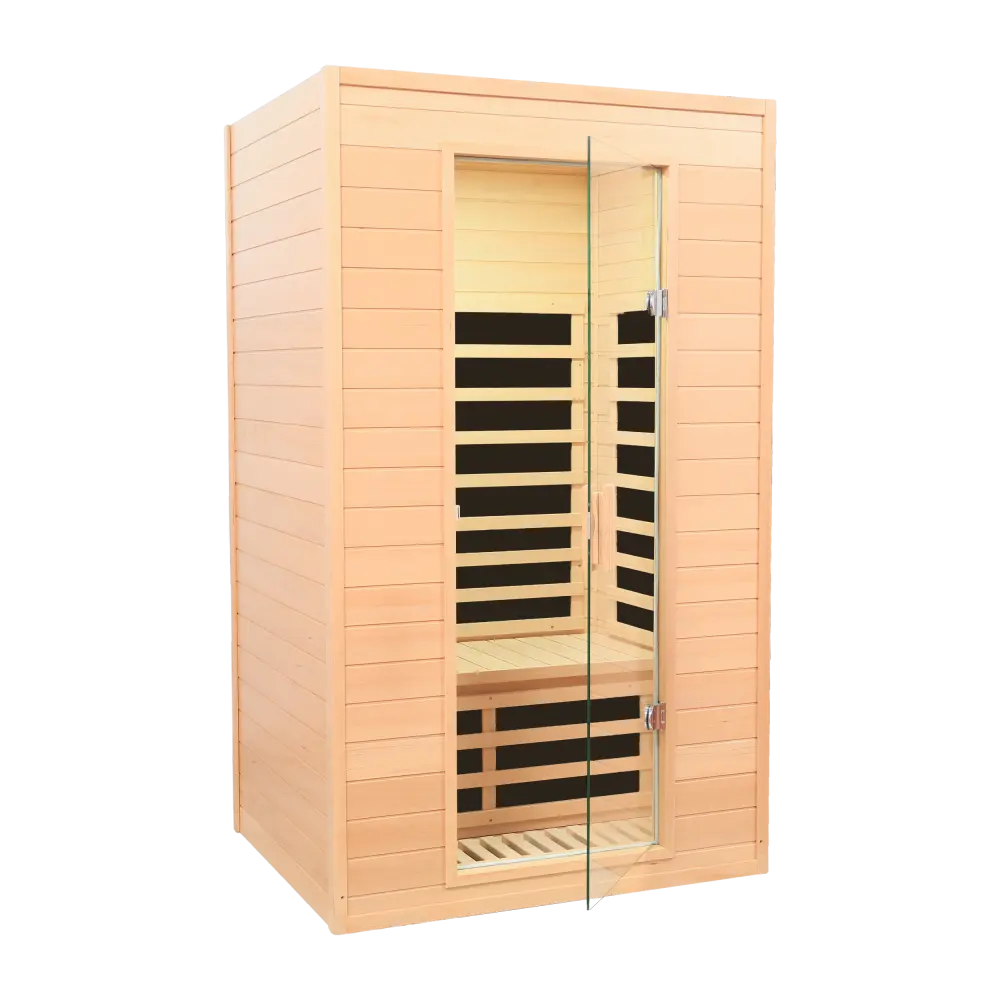 Hemlock Two Person Far Infrared Roof Embedded Indoor Sauna Room Natural Wood far infrared sauna room