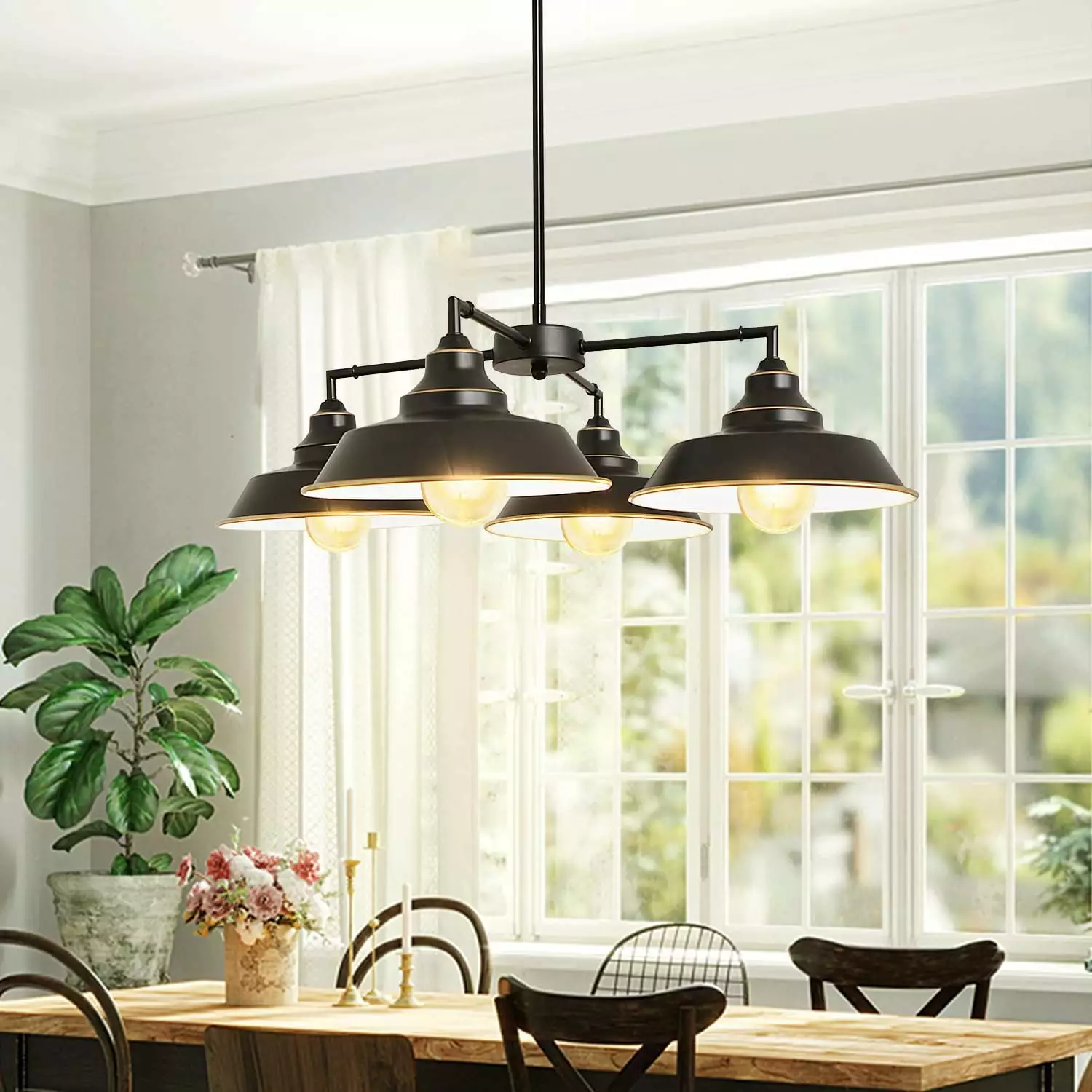 Depuley 4-Light Farmhouse Pendant Light Industrial Chandelier Metal Shades Black E26 Bulb Compatible