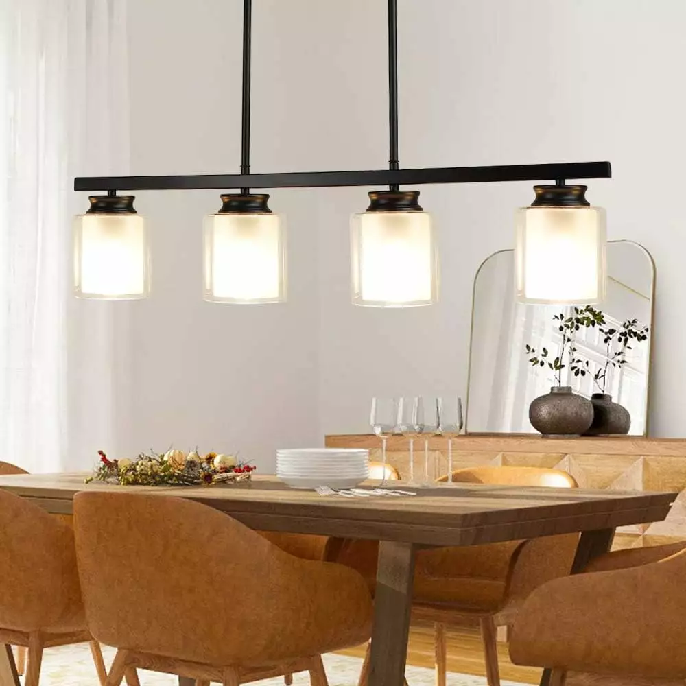 Depuley 4-Light Pendant Light Fixture Industrial Farmhouse Flush Mount Glass Shade Ceiling Light Kitchen Island Dining E26...