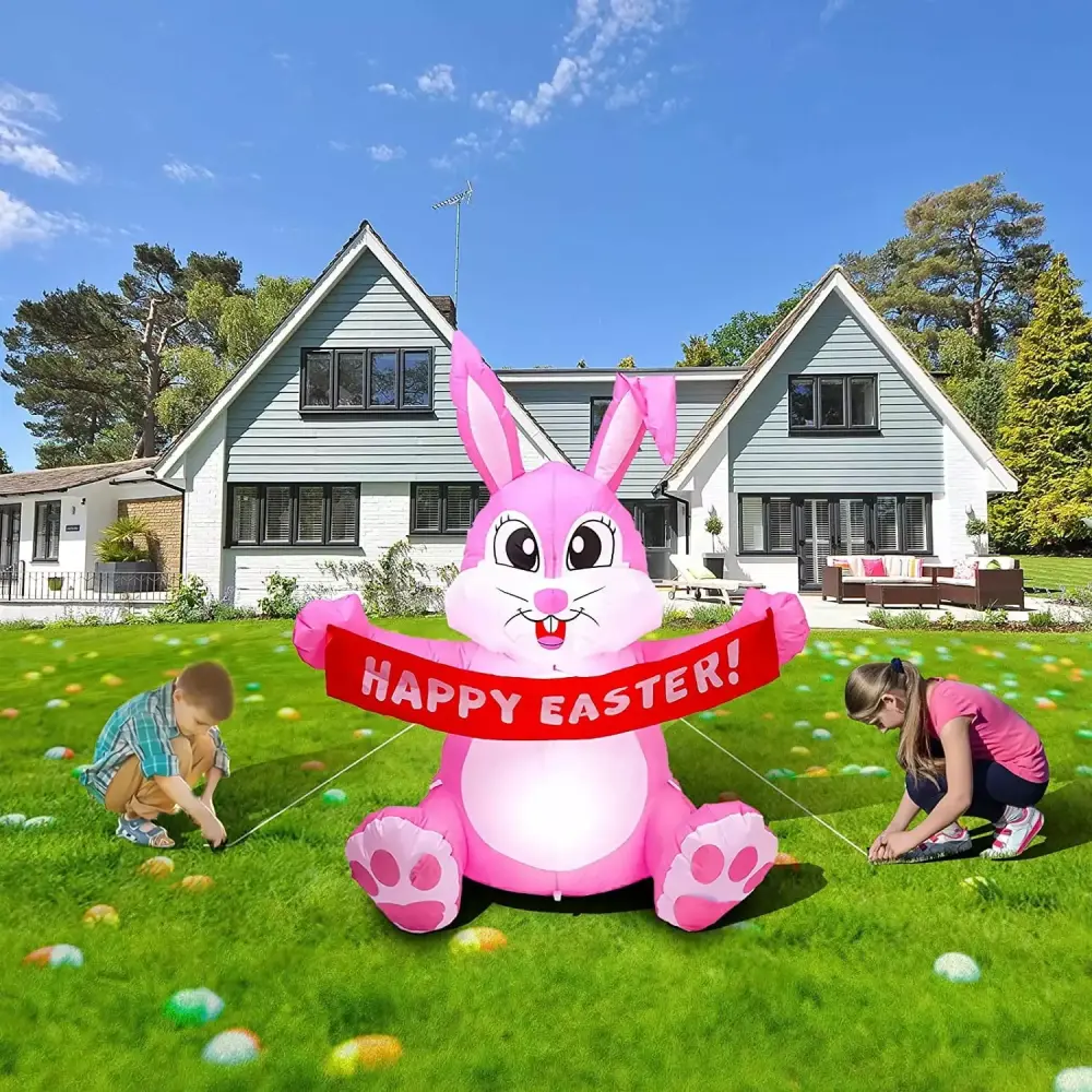 5FT Easter Inflatable Bunny Blow Up Yard Decorations Built- LED Lights Holiday Party Outdoor Garden