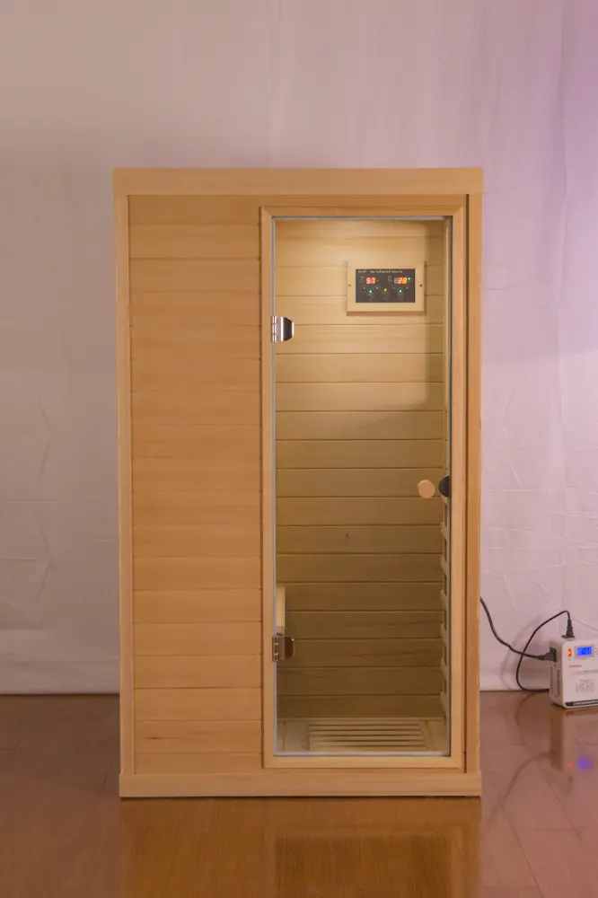 Hemlock Mini One Person Far Infrared Sauna Door On Right Indoor Sauna far infrared sauna room