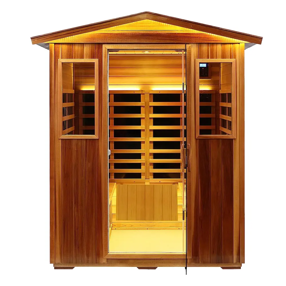 Four Person Far Infrared Outdoor Sauna Natural Wood Solid Wood Construction healthy home