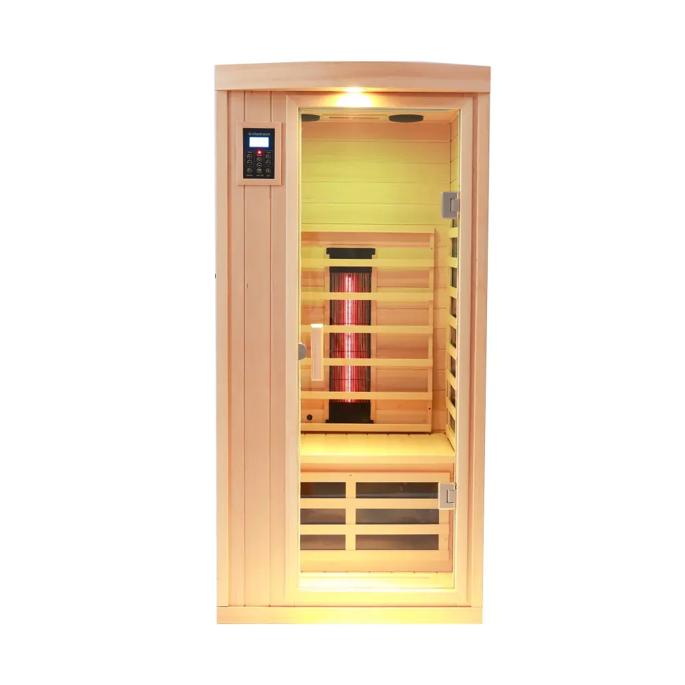 One Person Hemlock Sauna Room Far Infrared and Porcelain Tube Heating healthy home