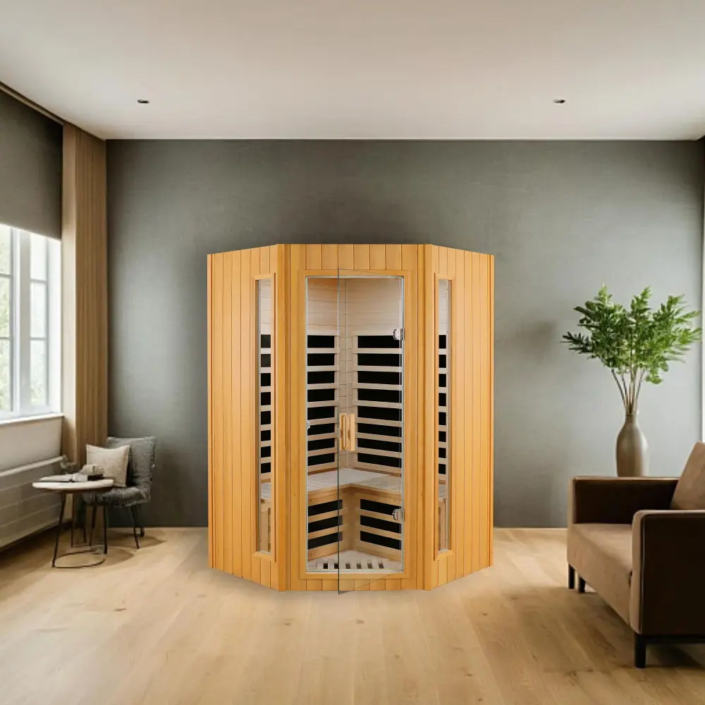 Two Person Hemlock Indoor Far Infrared Sauna Room Natural Wood Metal Heater rnb