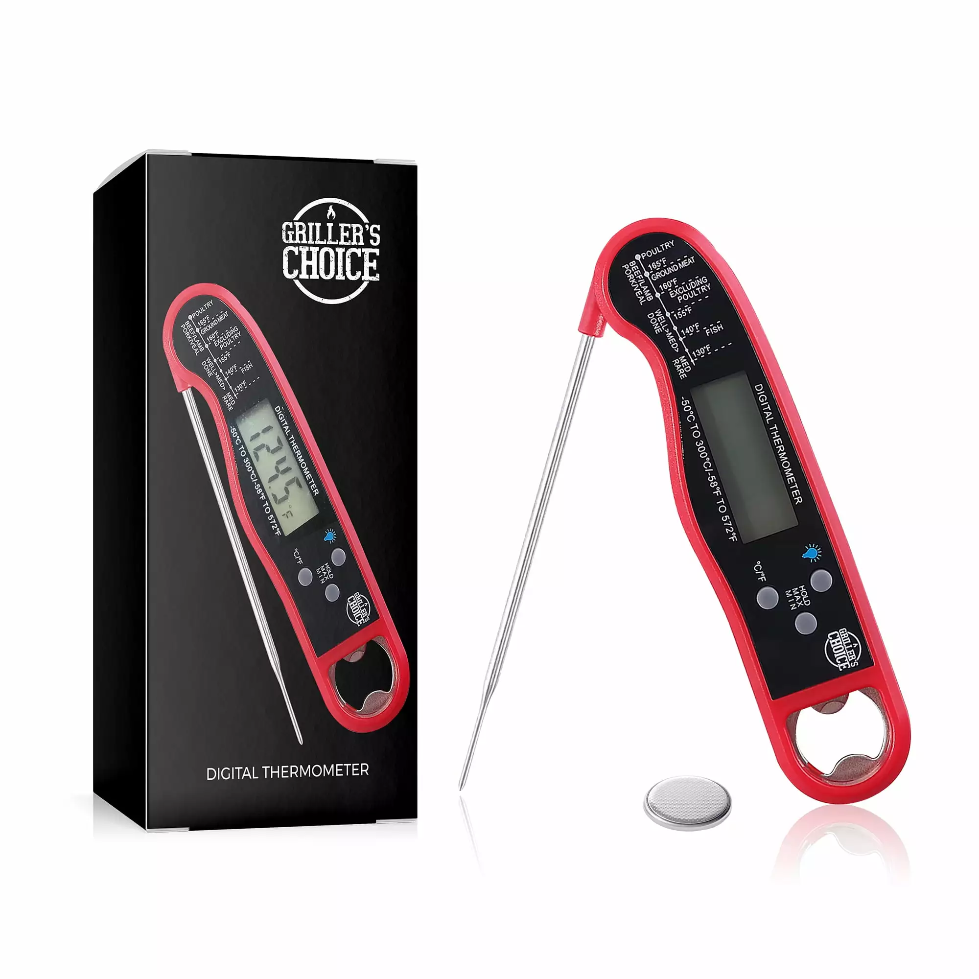 Griller's Choice Digital Instant Read Thermometer Precise Backlight Magnet Folding Probe Grillers Choice