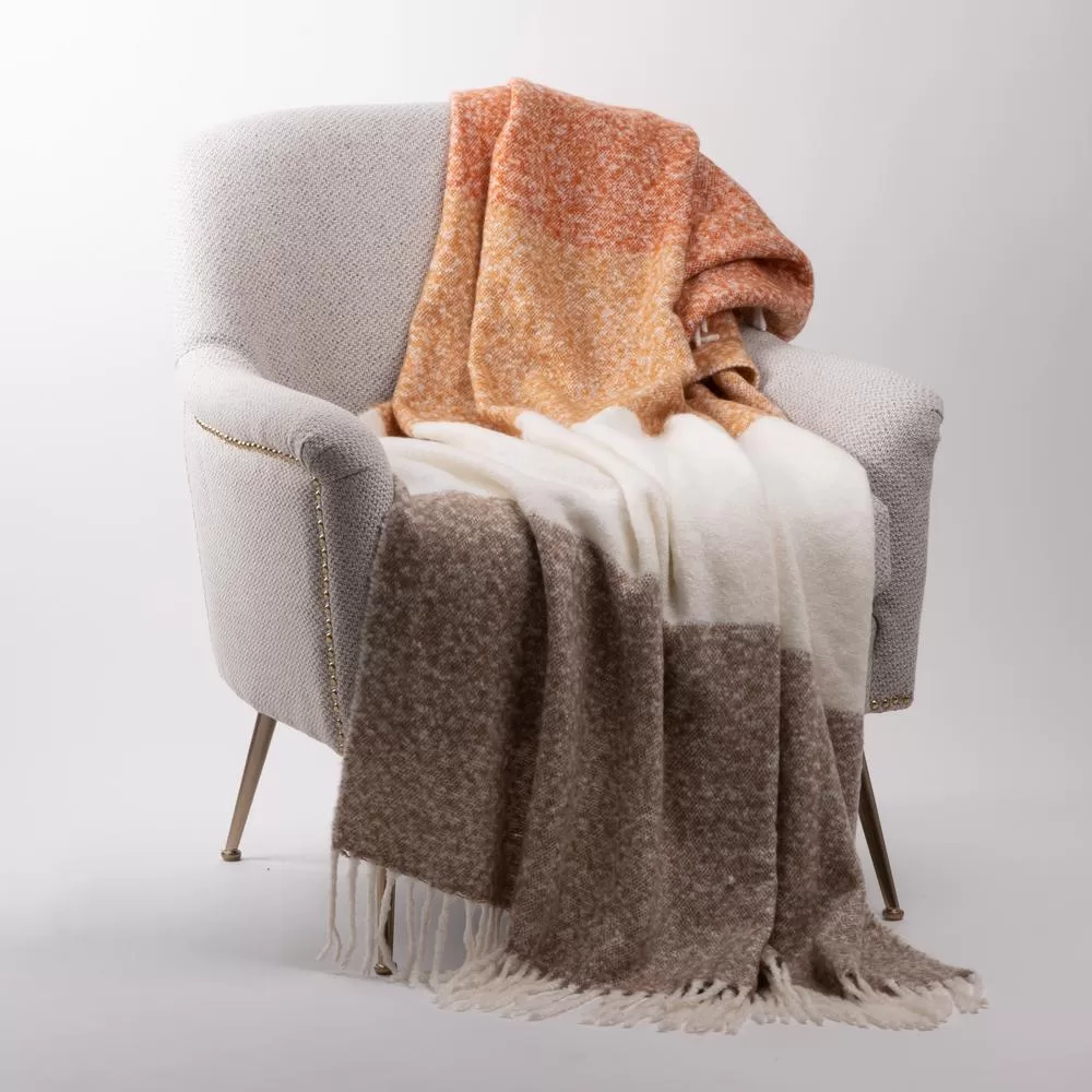 Glitzhome 60x50 Inch Orange White Woven Acrylic Striped Jacquard Throw Blanket