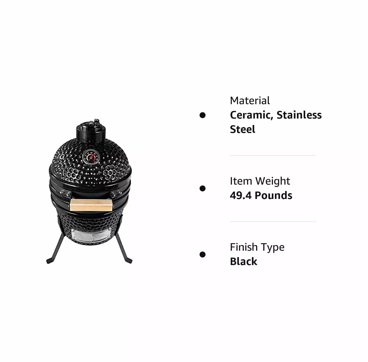 Lwory Kamado 13 Grill Ceramic Charcoal BBQ Smoker Black