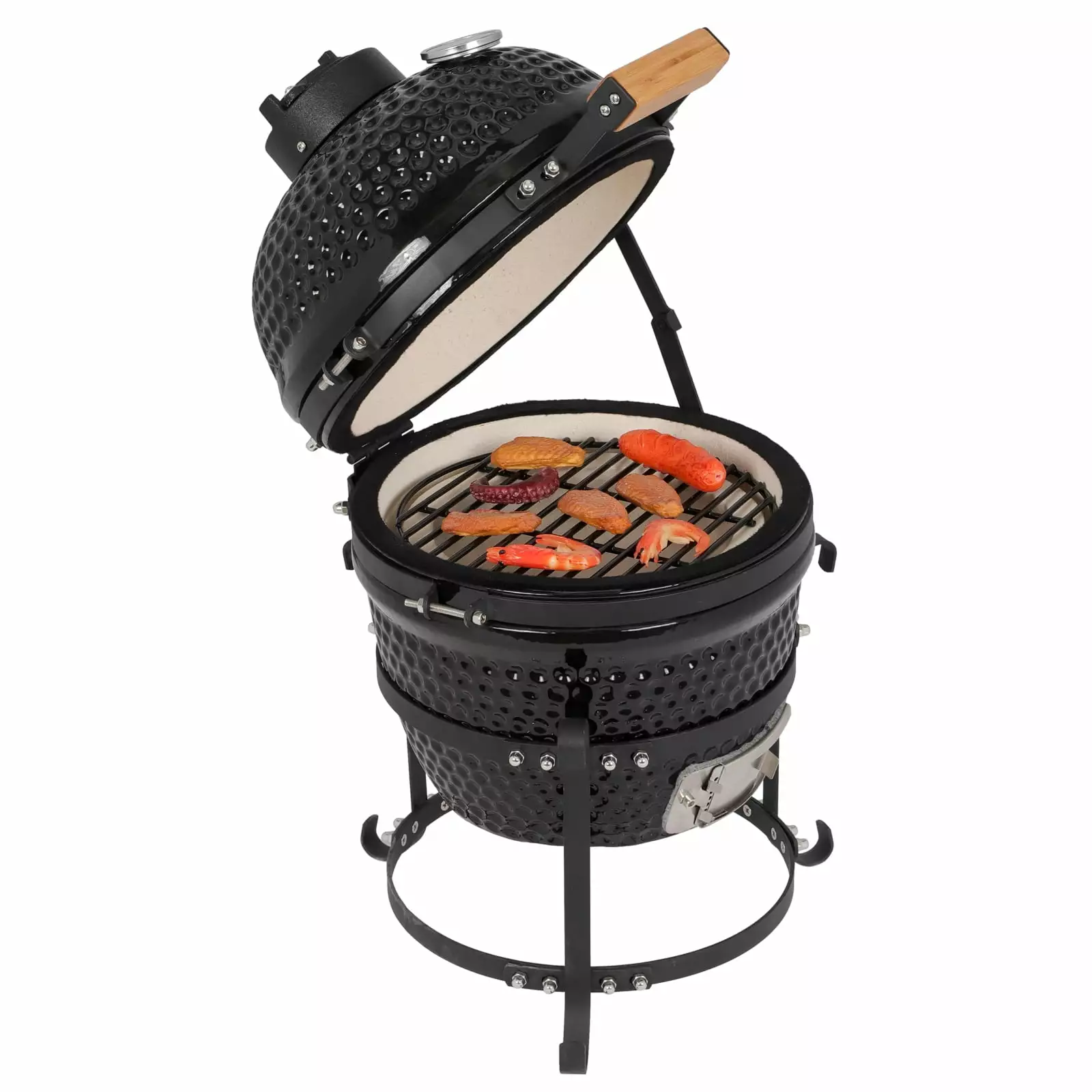 SamyoHome Kamado Grill Charcoal BBQ Grill 13in Ceramic Barbecue Smoker and Roaster Black