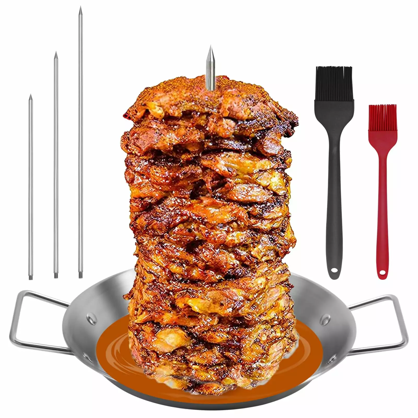 Stainless Steel Vertical Kebab Stand 3 Removable Forks and Brush Shawarma Kebab Smoker Grill Plate autumnq store