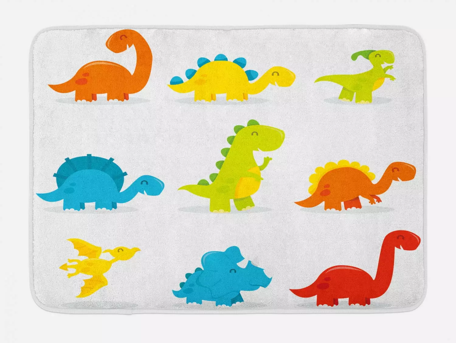 Dinosaur Bath Mat Cute and Funny Dinosaurs Set Cartoon Style Non-Slip Plush 29.5x17.5 Inches Ambesonne