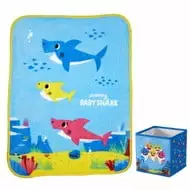 Baby Shark Kids Plush Throw and Canvas Storage Cube Bin 2Pc Set Blue