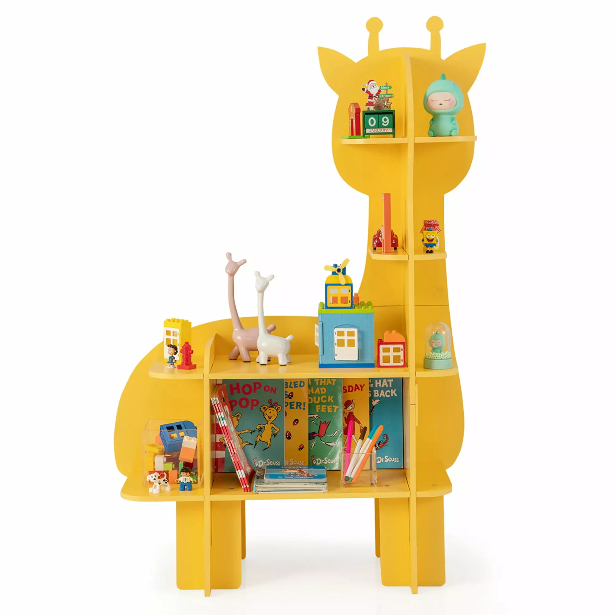 Costway Giraffe Bookcase Kids 4-Tier Toy Storage Arranger Open Shelves