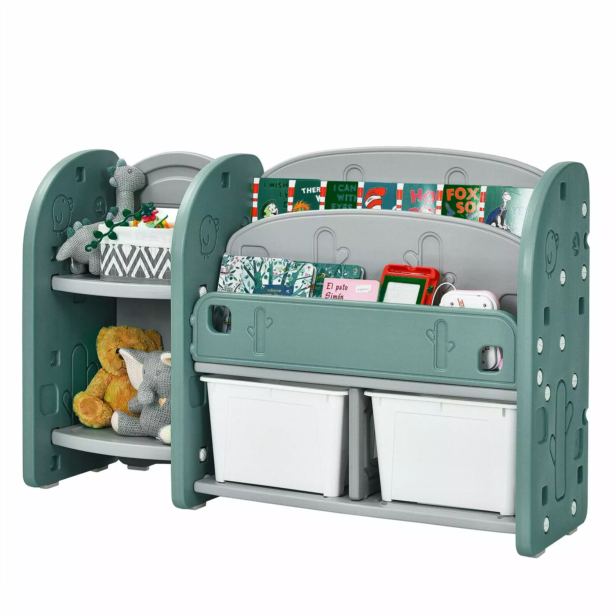 Gymax Kids Toy Storage Arranger 2-Tier Bookshelf and Plastic Bins