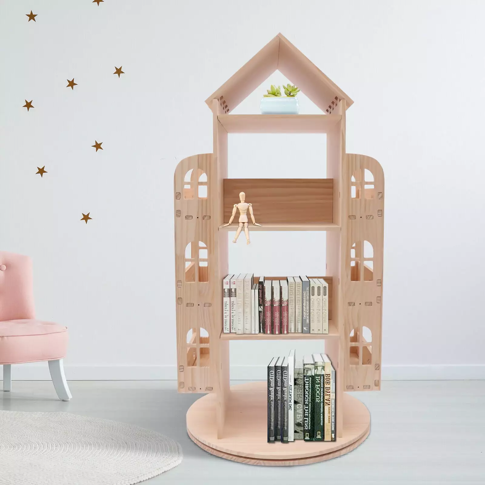Rotating 360 Bookshelf Floor Standing Bookcase Storage Rack Kids Book Display Stand Mkyiongou