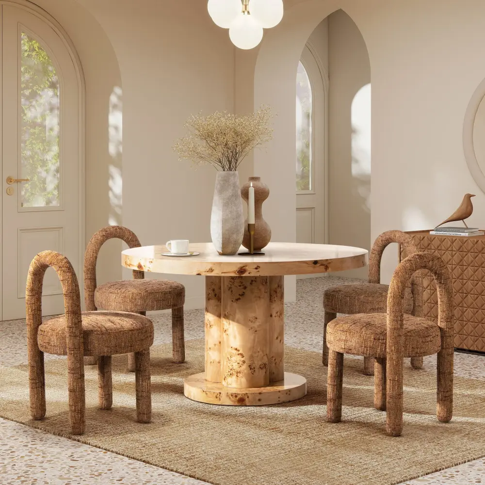 Penny - Round Arched Upholstered Dining Side Chair place 2) - Golden Rust Orange