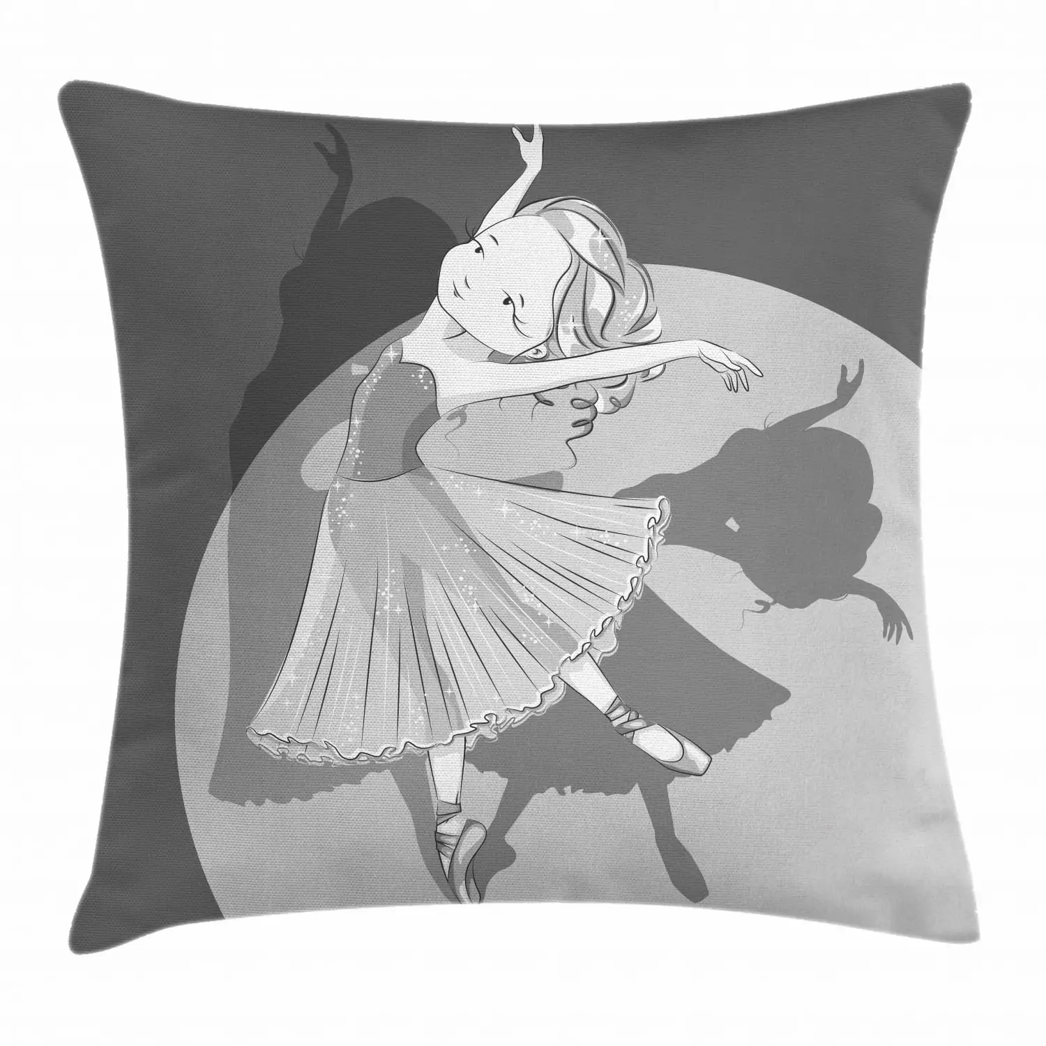 Kids Girls Throw Pillow Cushion Cover Dancing Ballerina Girl Illustration 18x18 Inches Ambesonne
