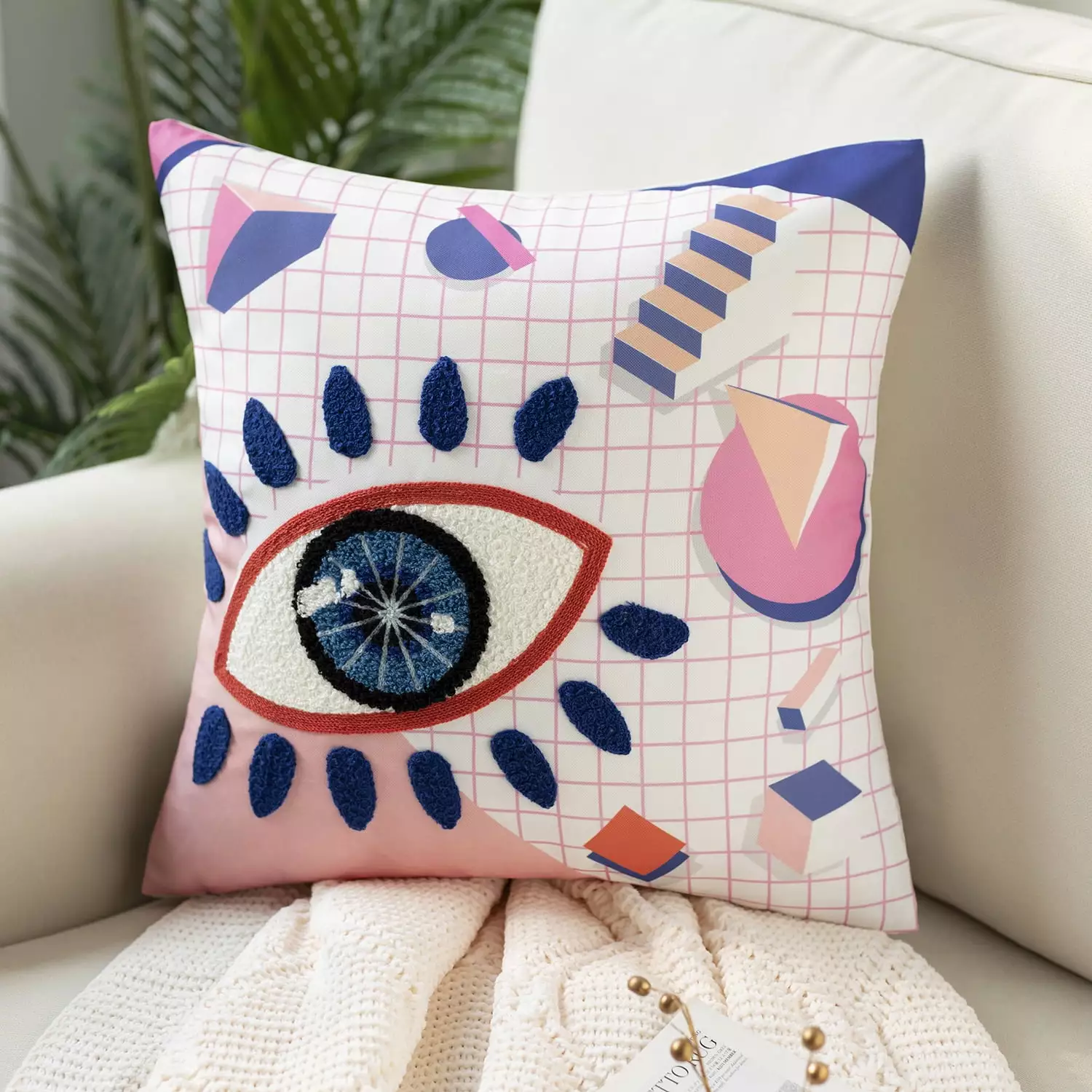 Phantoscope Embroidered Eye Decorative Throw Pillow Kids 18x18 Inches