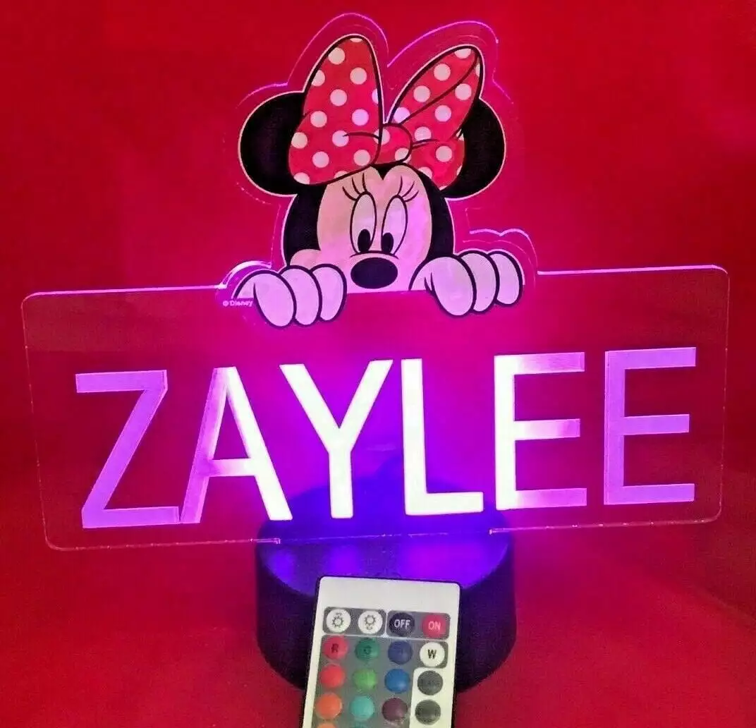 Minnie Mouse Princess Night Light Up Table Lamp Remote and 16 Bright Color Options Mirror Mania