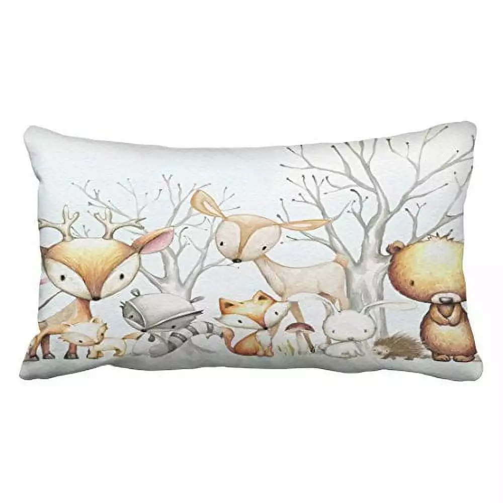 WinHome Woodland Watercolor Animal Baby Nursery Throw Pillow Cover 20x30 Inches