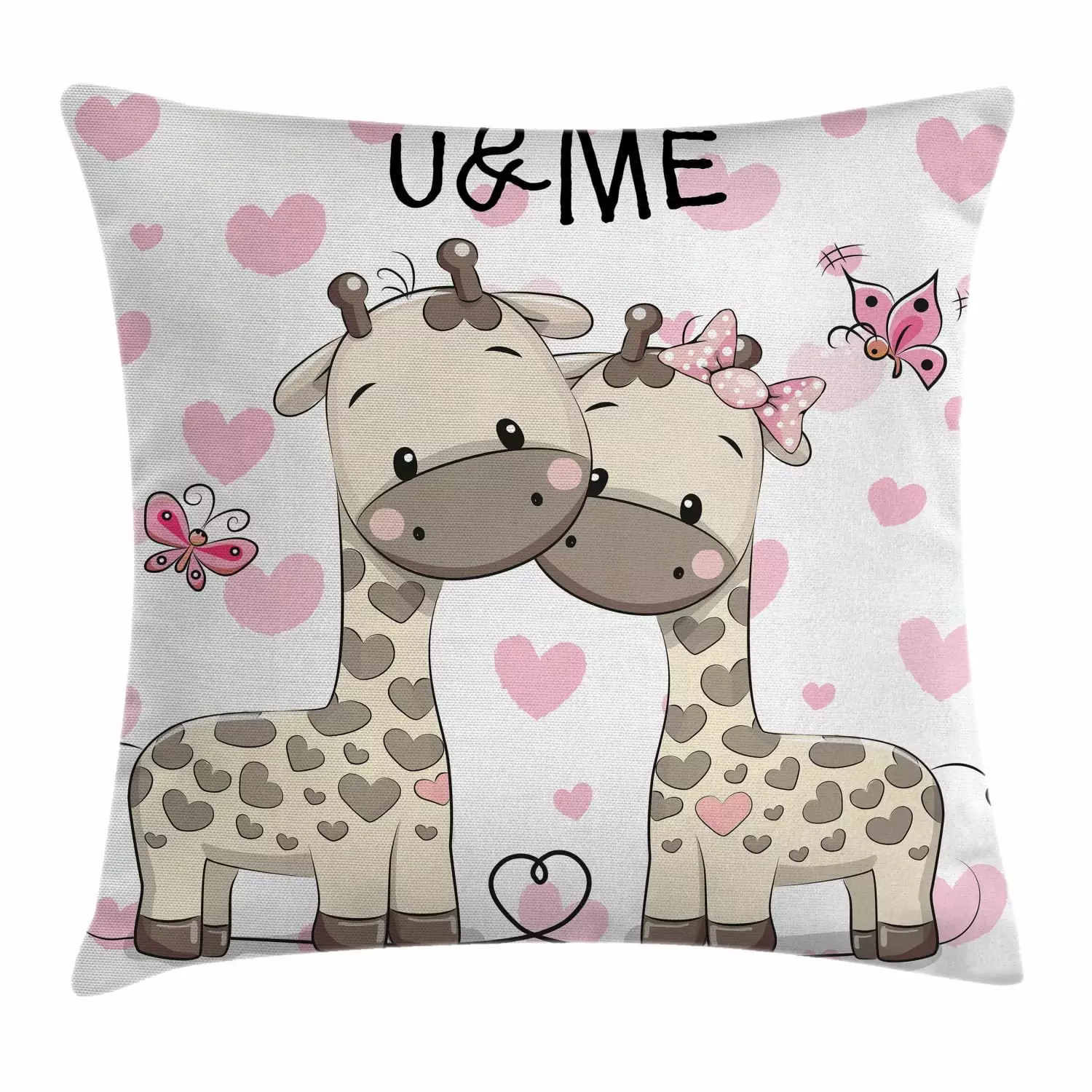 Ambesonne Kids Throw Pillow Cover Cute Giraffes Butterflies Hearts 16x16 Inches
