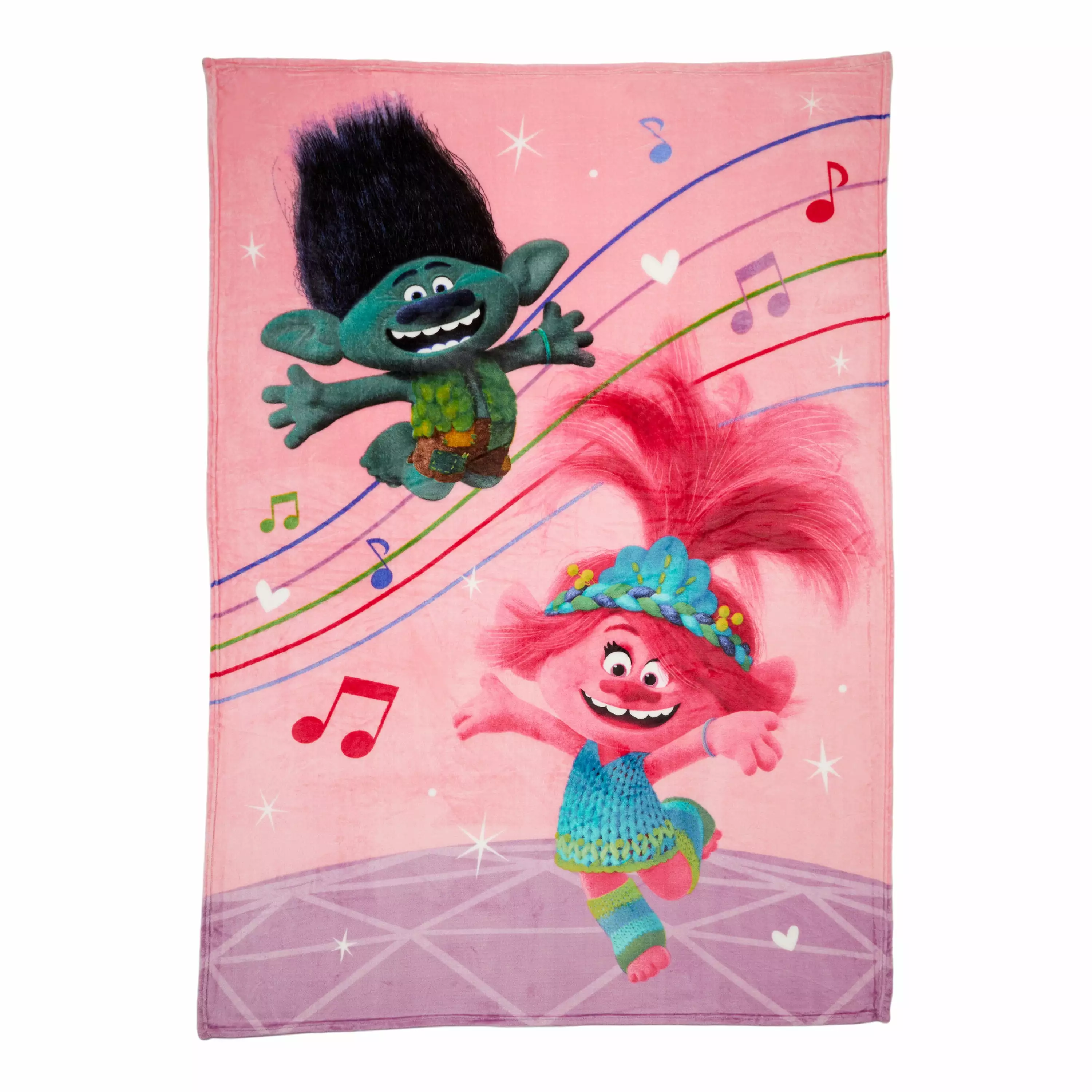 Trolls Kids Plush Blanket Twin Full Size 62x90 Pink DreamWorks