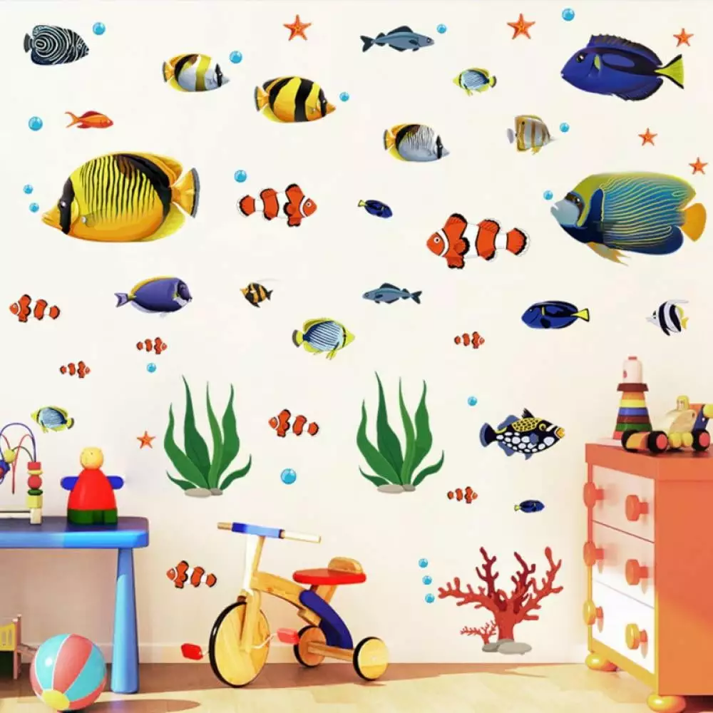 Coral Reef Fish Kids Wall Stickers Peel and Stick Removable Wall Decals Nursery Bedroom Living Room ESHOO