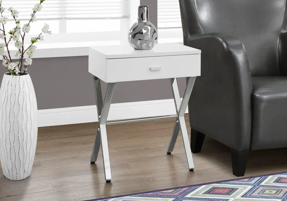 Accent Side X Table, Storage Drawer, Contemporary & Minimalist