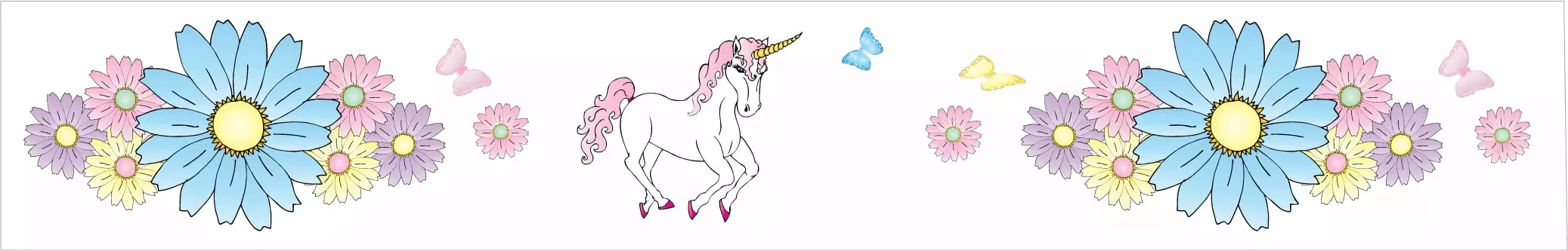 Unicorn Border Wall Decals Rainbow Flowers and Butterflies Girls Kids Room Nursery Decor Presto Chango Decor