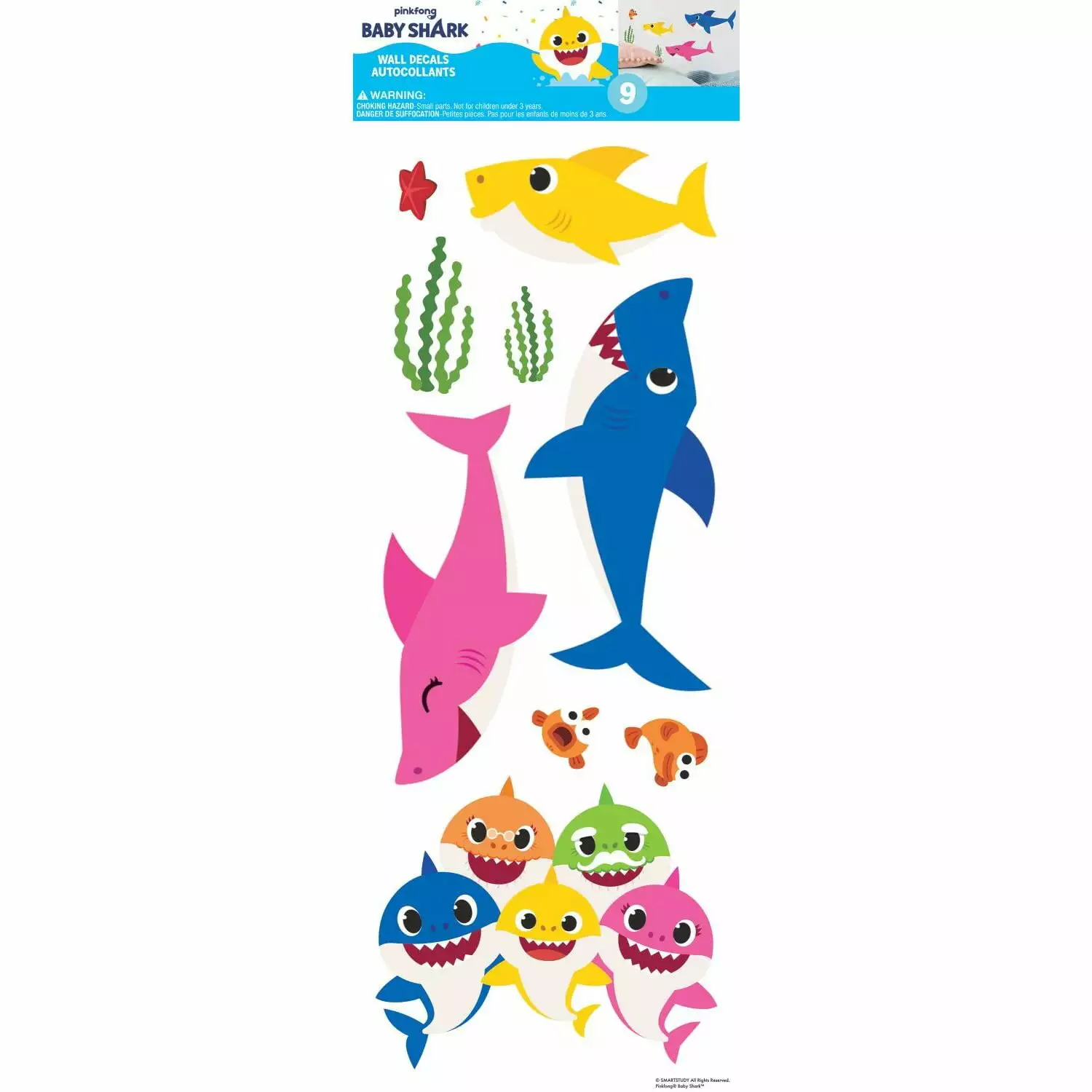 Baby Shark Peel And Stick Wall Decals 9 Colorful Shark Bathroom Decor Stickers RMK4341SS RoomMates