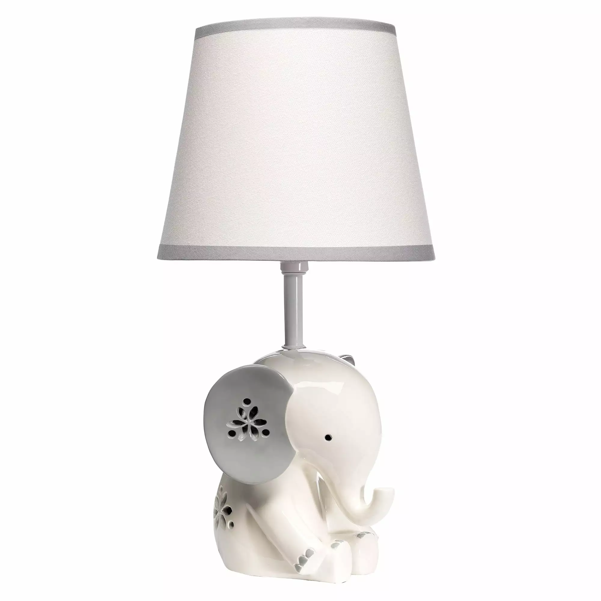 Lambs & Ivy Happy Jungle Elephant Nursery Lamp Shade and Bulb White Grey