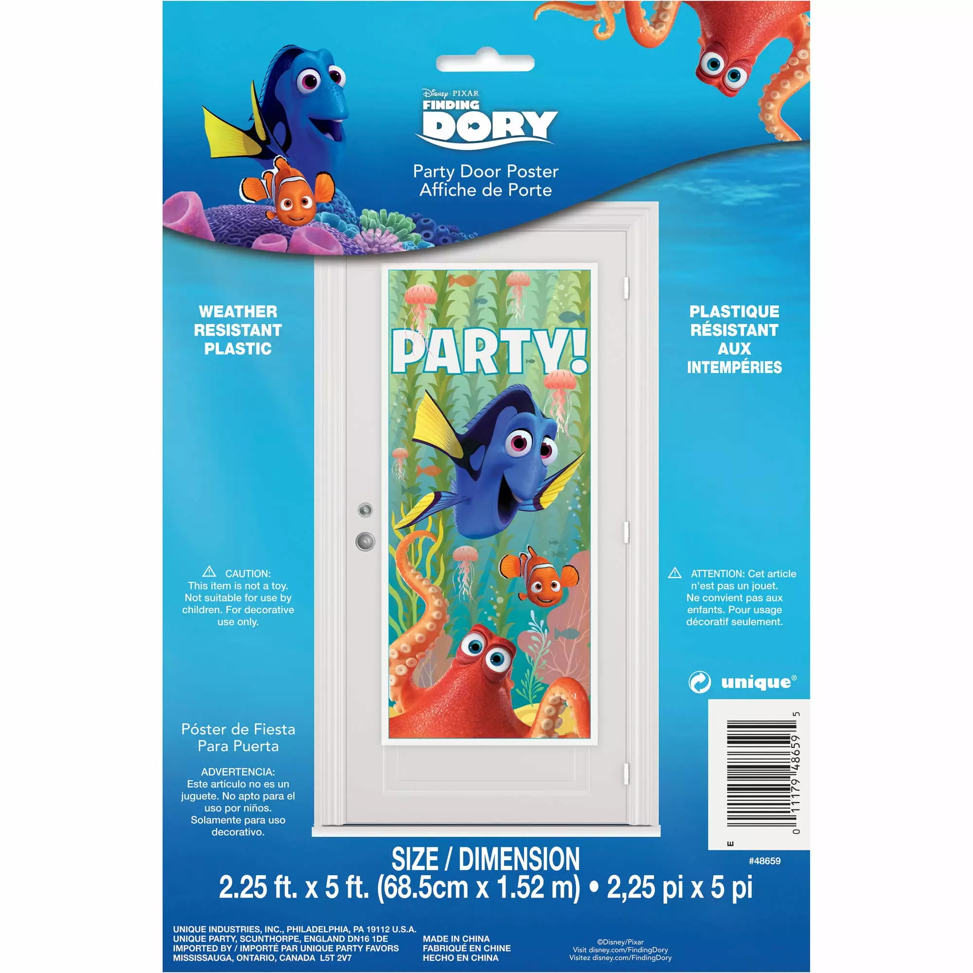 Plastic Finding Dory Door Poster 60x27 Inches Kids Room Decor Waterproof Sign Unique Industries