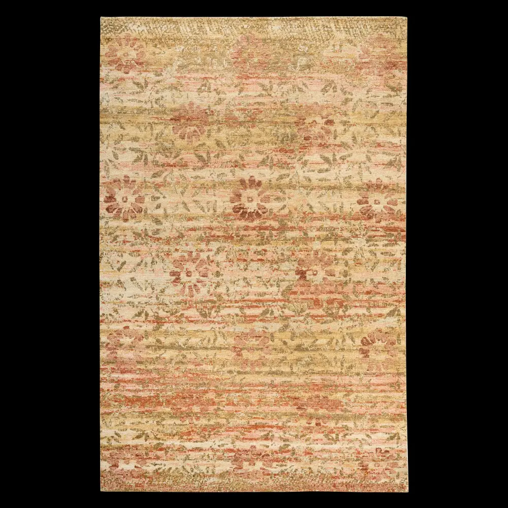 Salmon & Yellow Floral Treillage Silk Rug - 6' x 9'