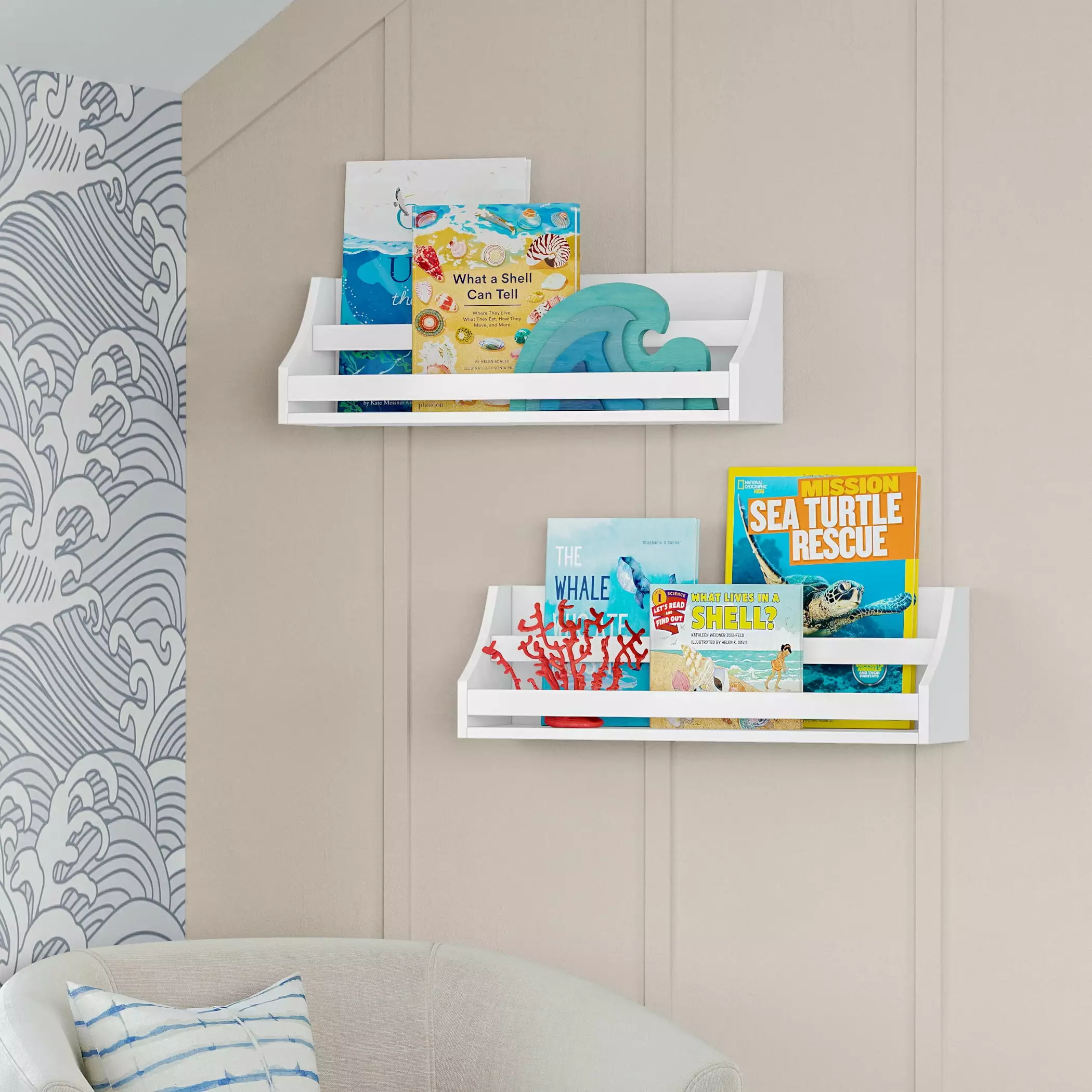RiverRidge Kids Book Nook Wall Bookshelf White 2 Pack