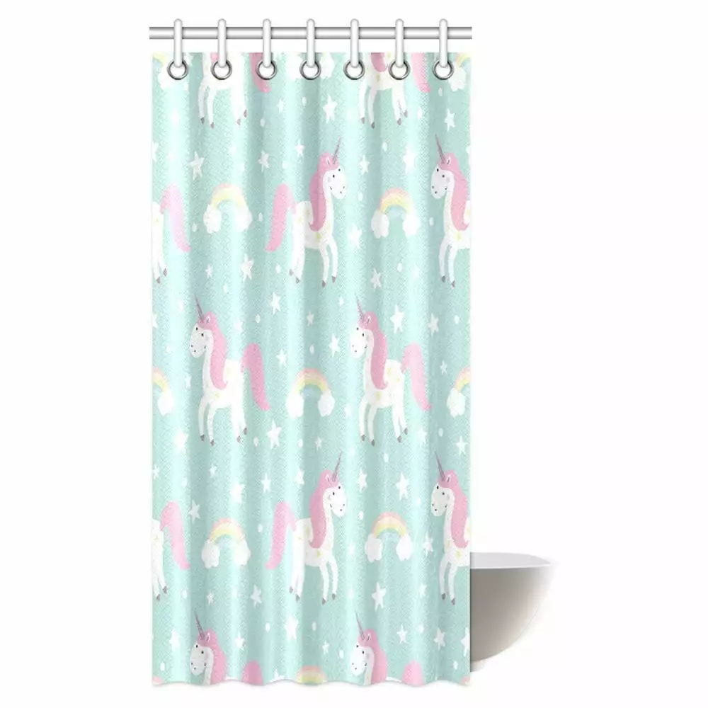 Unicorn Rainbow Stars Clouds Kids Shower Curtain Set 36x72in Mypop