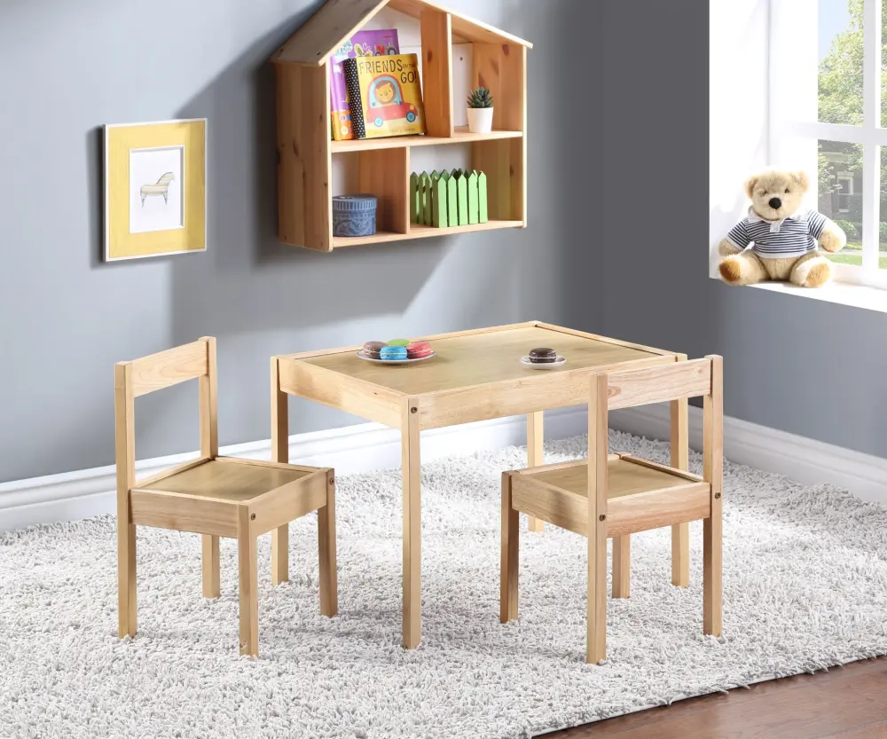Della - 3 Piece Well-built Wood Kids Table & Two Chair Set - Natural