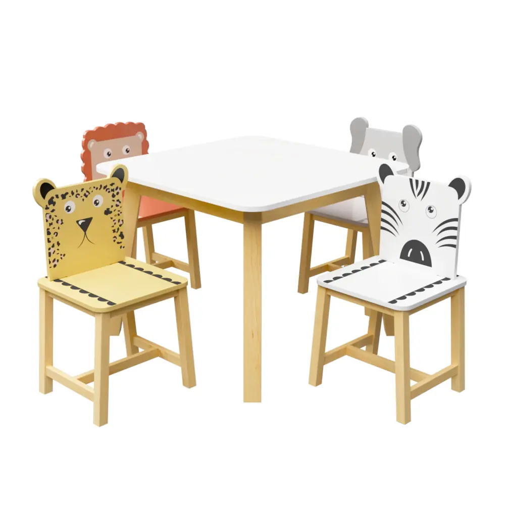 Kids Table And Chair Adjust Cartoon Animals Design - White