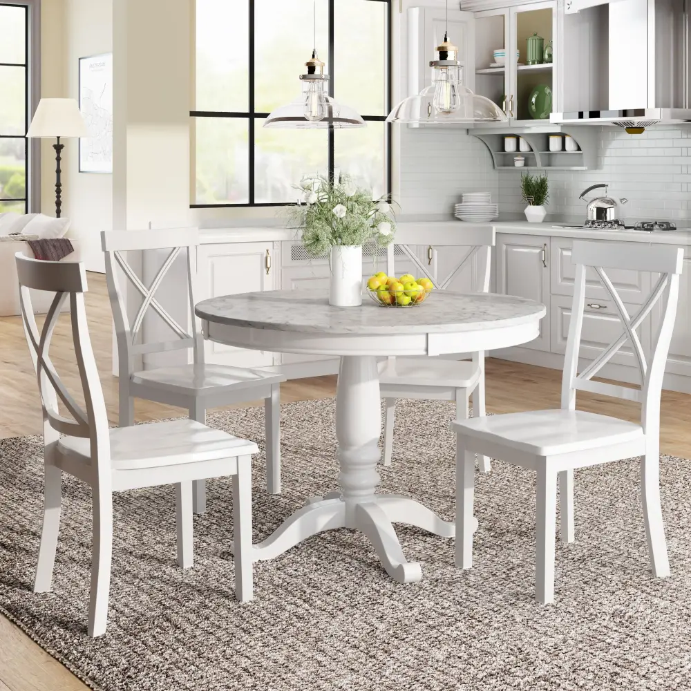 5 Pieces Dining Table And Chairs Adjust 4 Persons, Kitchen Room Solid Wood Table 4 Chairs