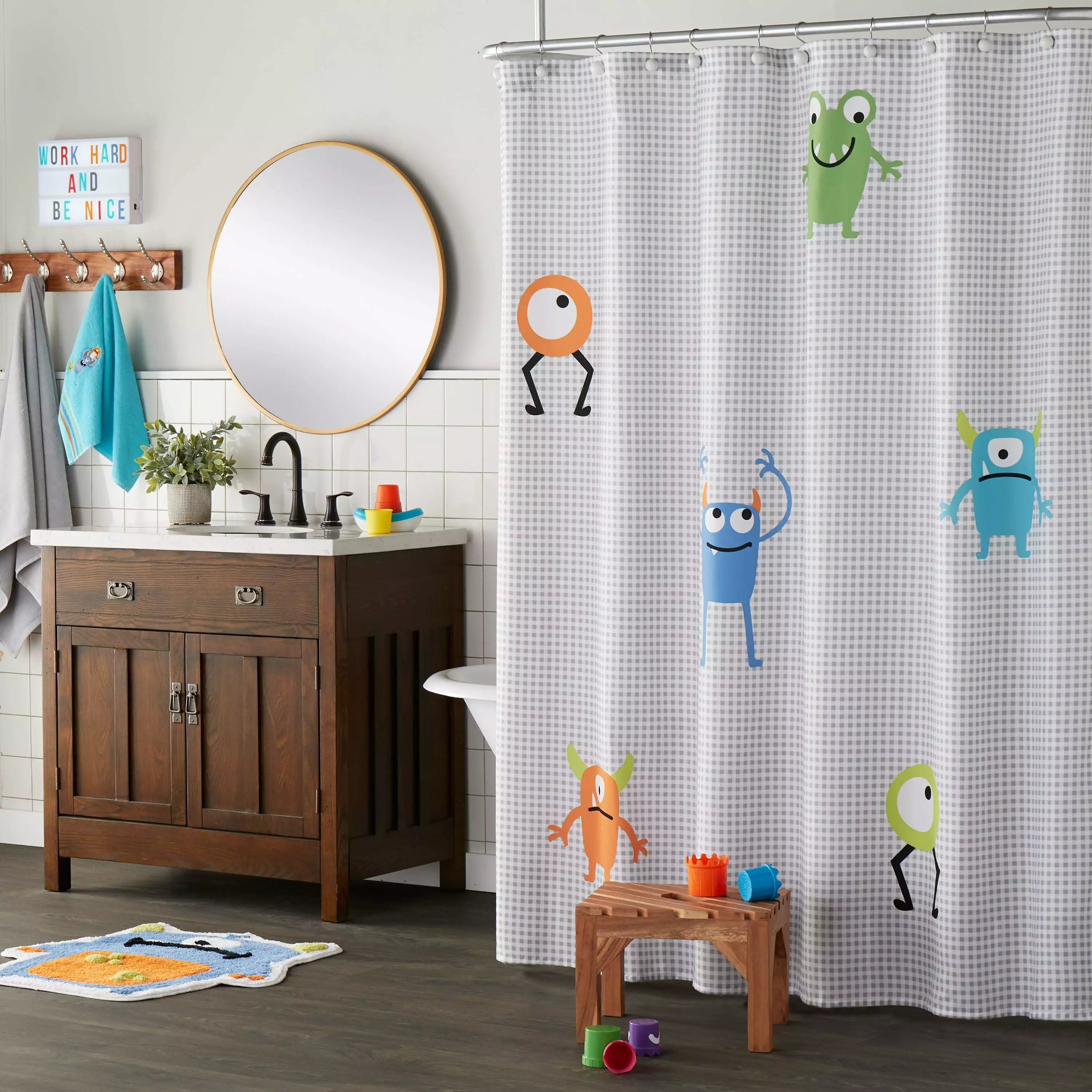 SKL Home Monsters Design Bright Colored Soft Shower Curtain 70x72 Inch