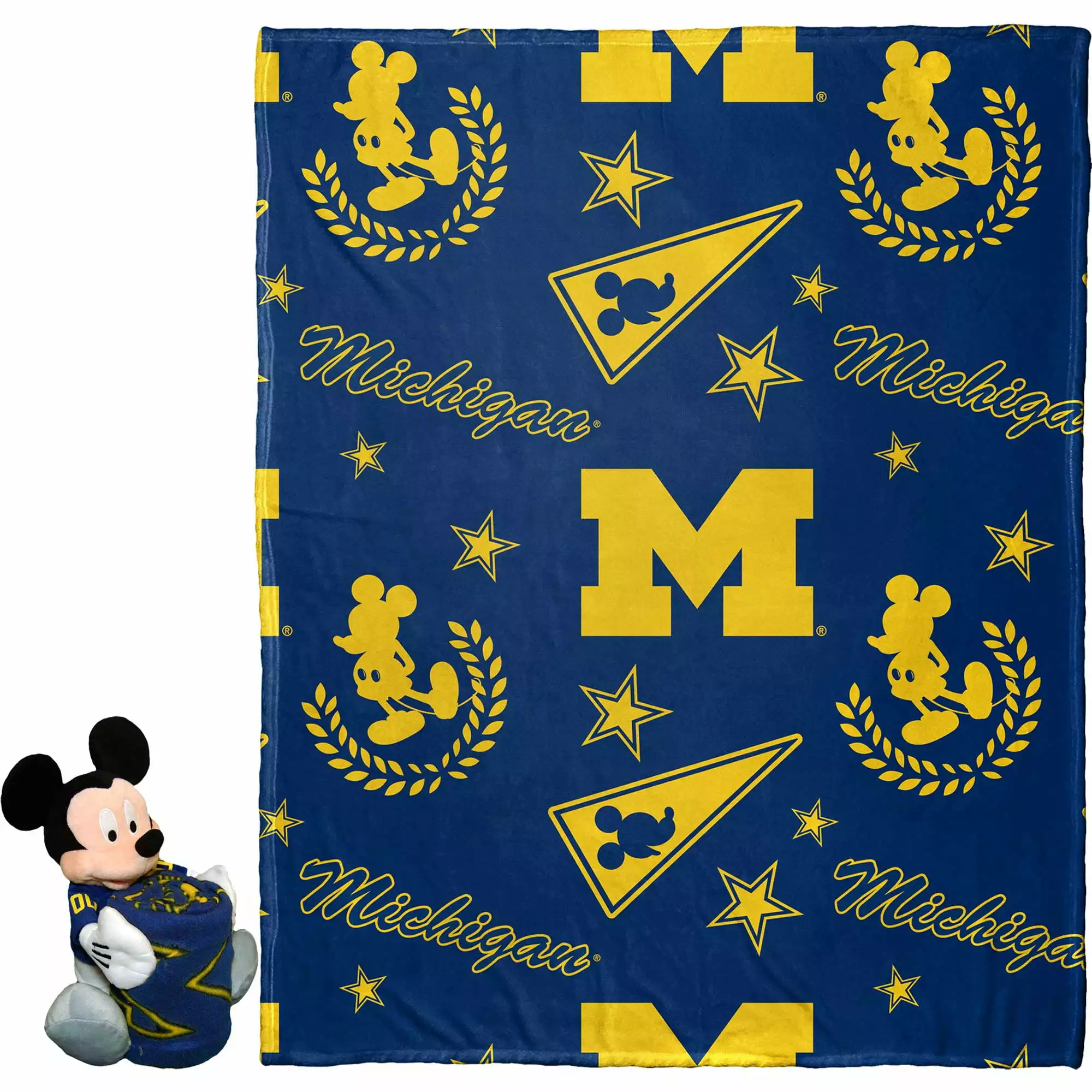 NCAA Michigan Mickey Mouse Hugger Pillow and Silk Touch Throw Set Disney
