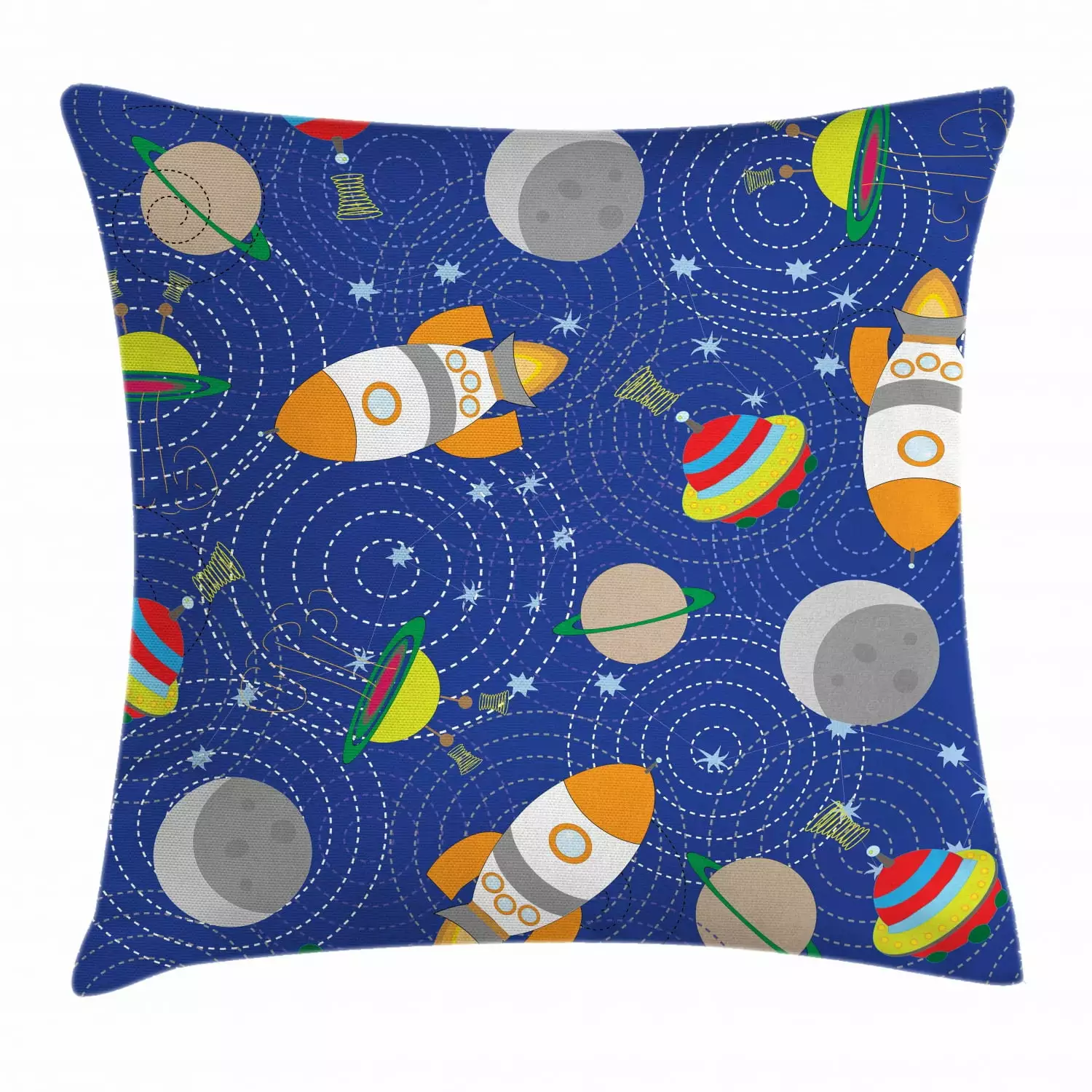 Ambesonne Kids Boys Throw Pillow Cover 20x20 Inches Outer Space Moon UFO Decorative Square Cushion Case