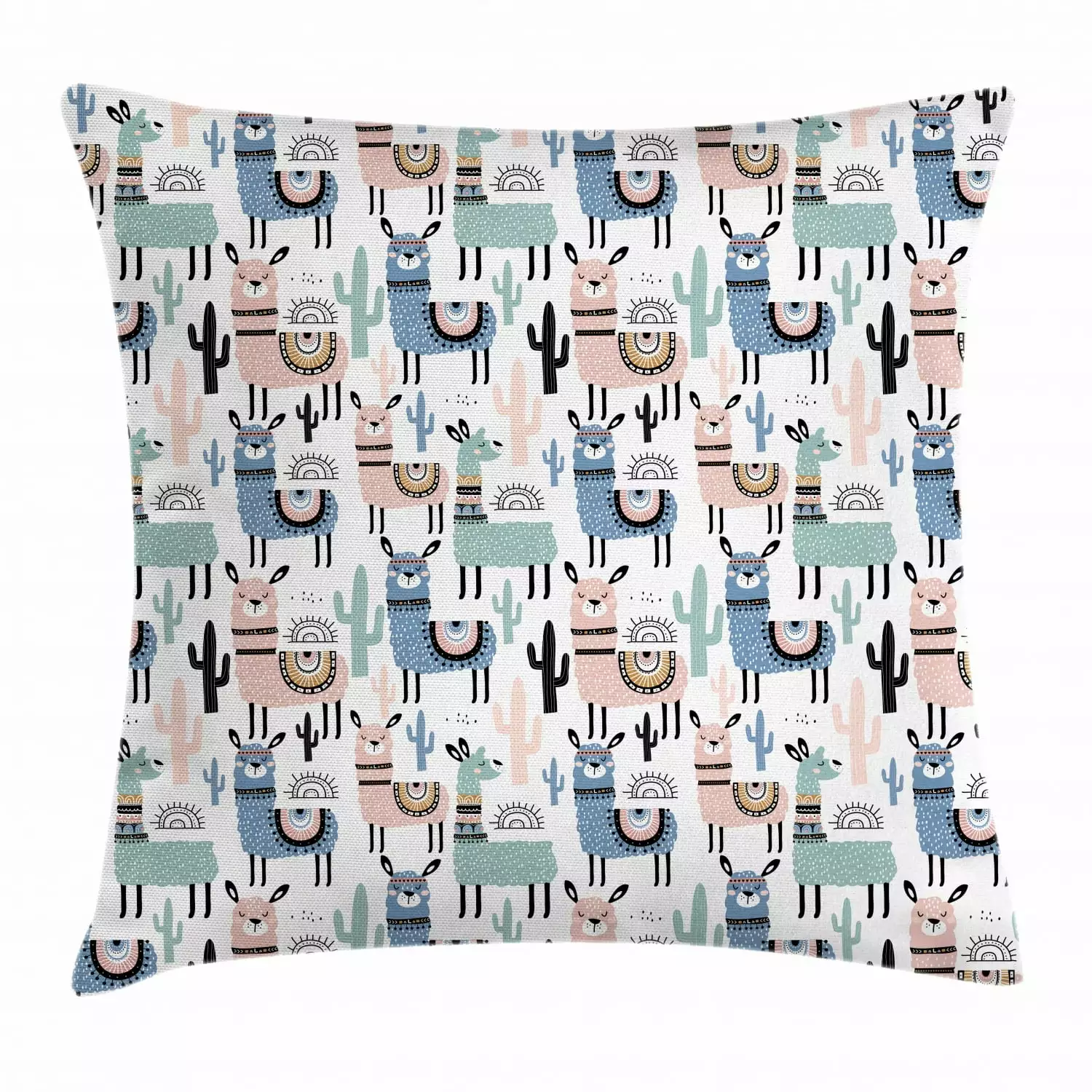 Ambesonne Llama Throw Pillow Cover 18x18 Inches Cartoon Alpaca Hand Drawn Decorative Square Cushion Case