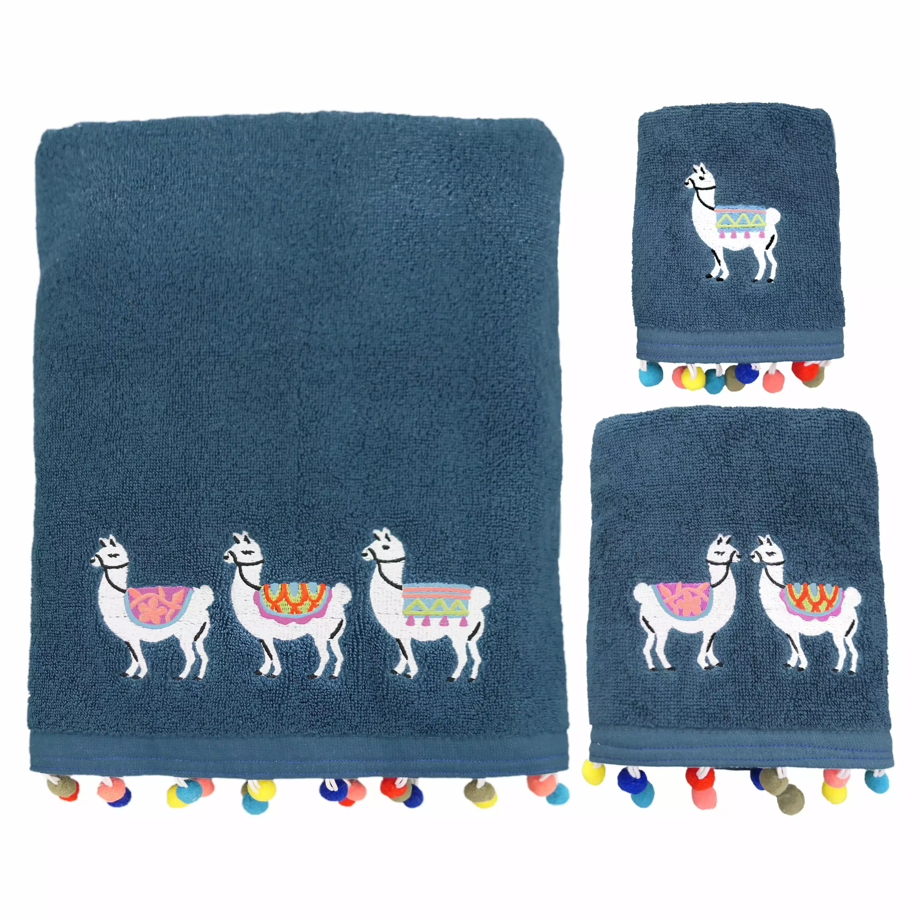 Llamas Animal 3-Piece Bath Towel Set Navy Multi Allure Home Creation Allure Home Creations