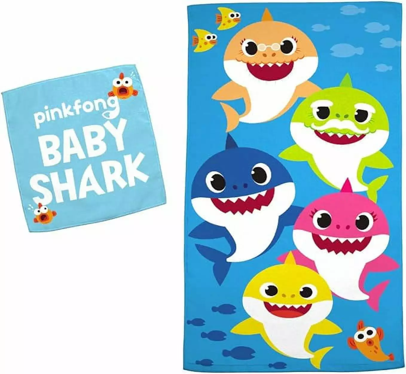 Franco Kids Bath and Beach Soft Cotton Terry Towel Washcloth Set Baby Shark 50x25 Inches