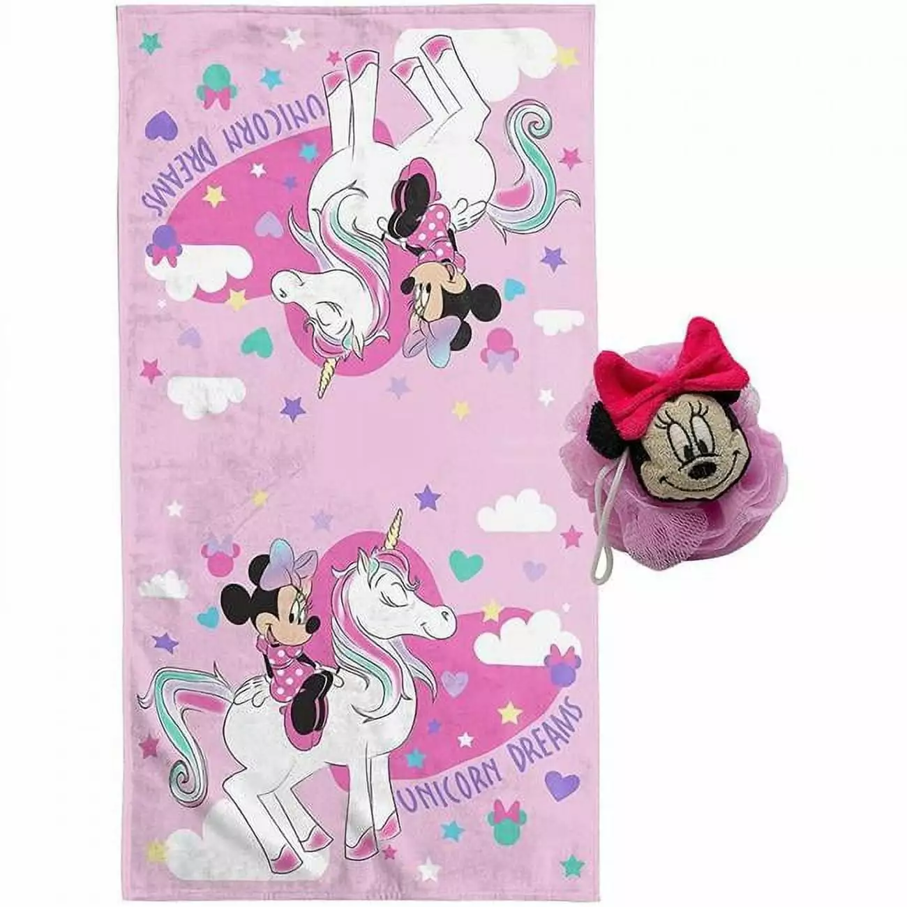 2 Piece Minnie Mouse Unicorn Bath Towel and 3D Loofah Set KD Pecho