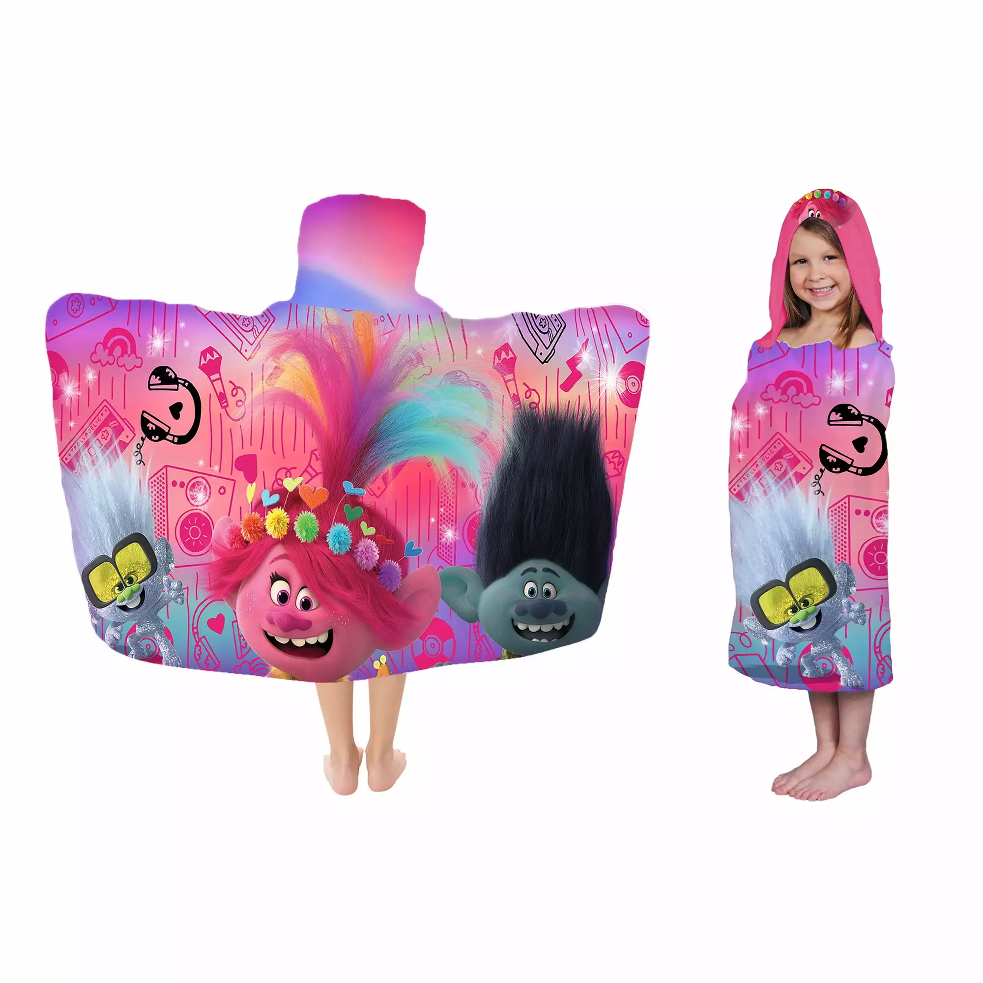 Trolls World Tour Kids Bath and Beach Hooded Towel Wrap 100% Cotton