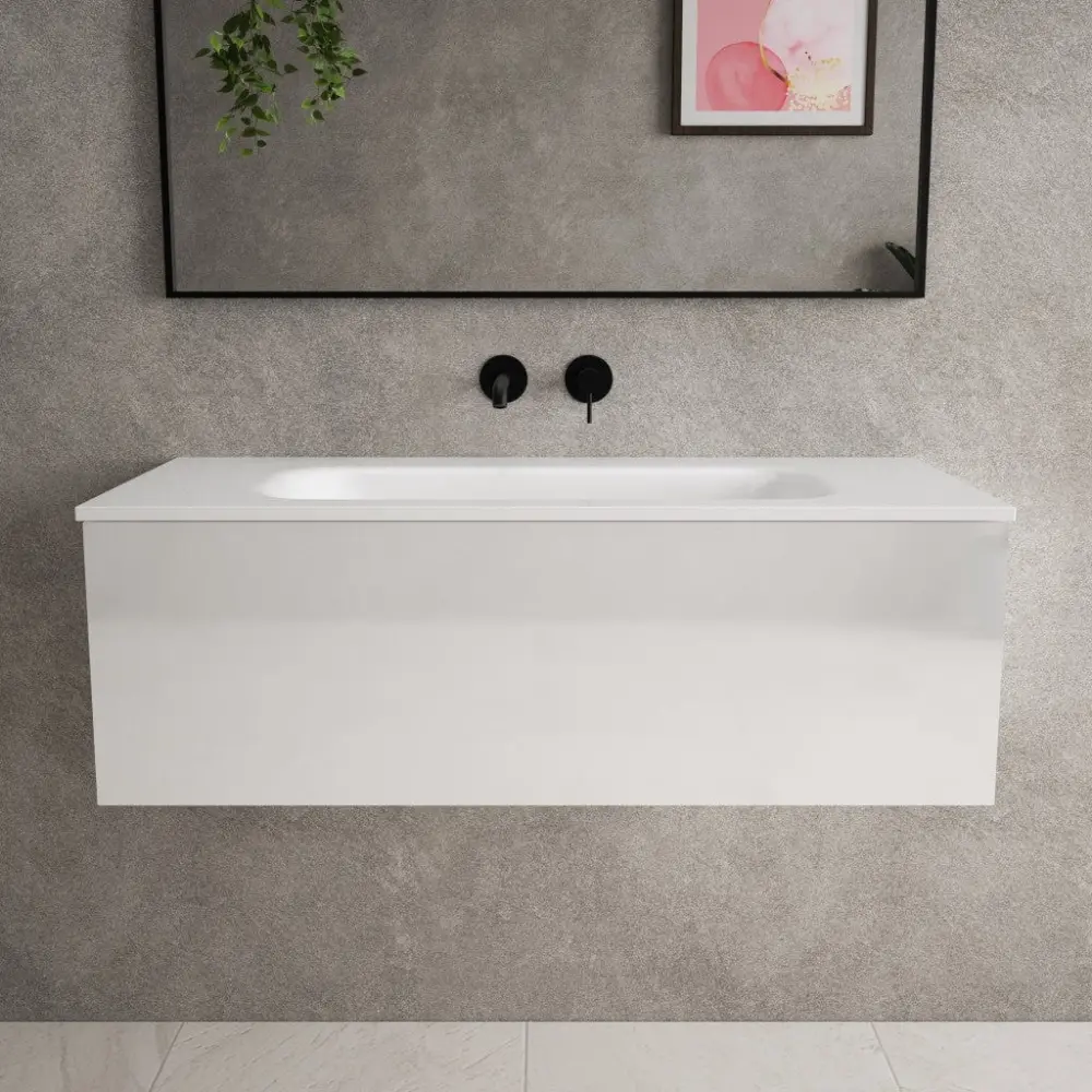 Raffinata One Drawer Vanity Unit Beyondstone Basin - Gloss Ivory 1000mm