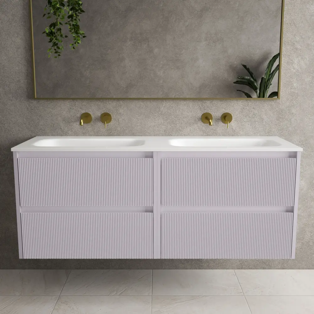 Scanalato Four Drawer Vanity Unit Beyondstone Double Basin - Velvety Violet 1400mm