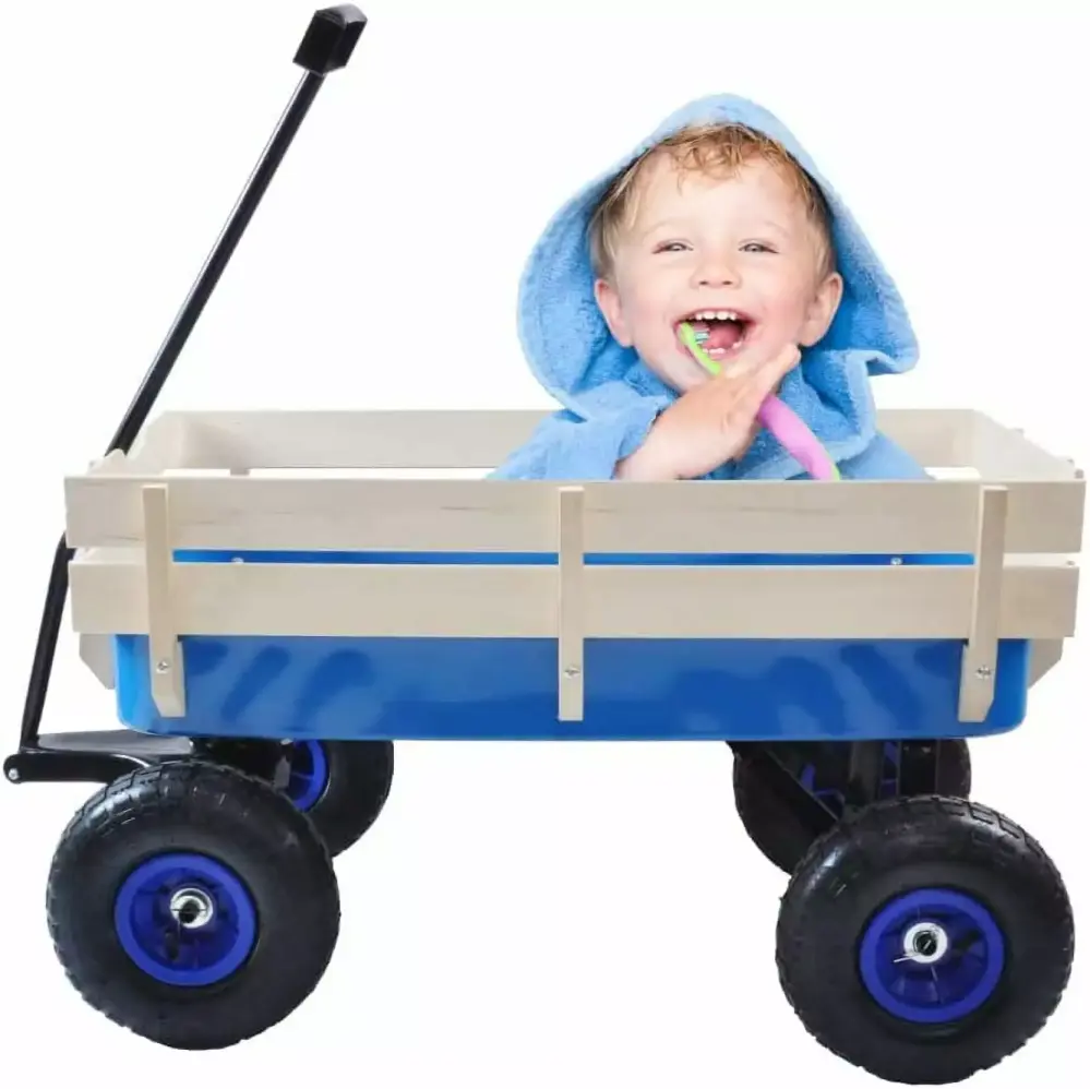 All Terrain Kids Wagon Removable Wooden Panels Steel Bed Pneumatic Tires Pets Garden